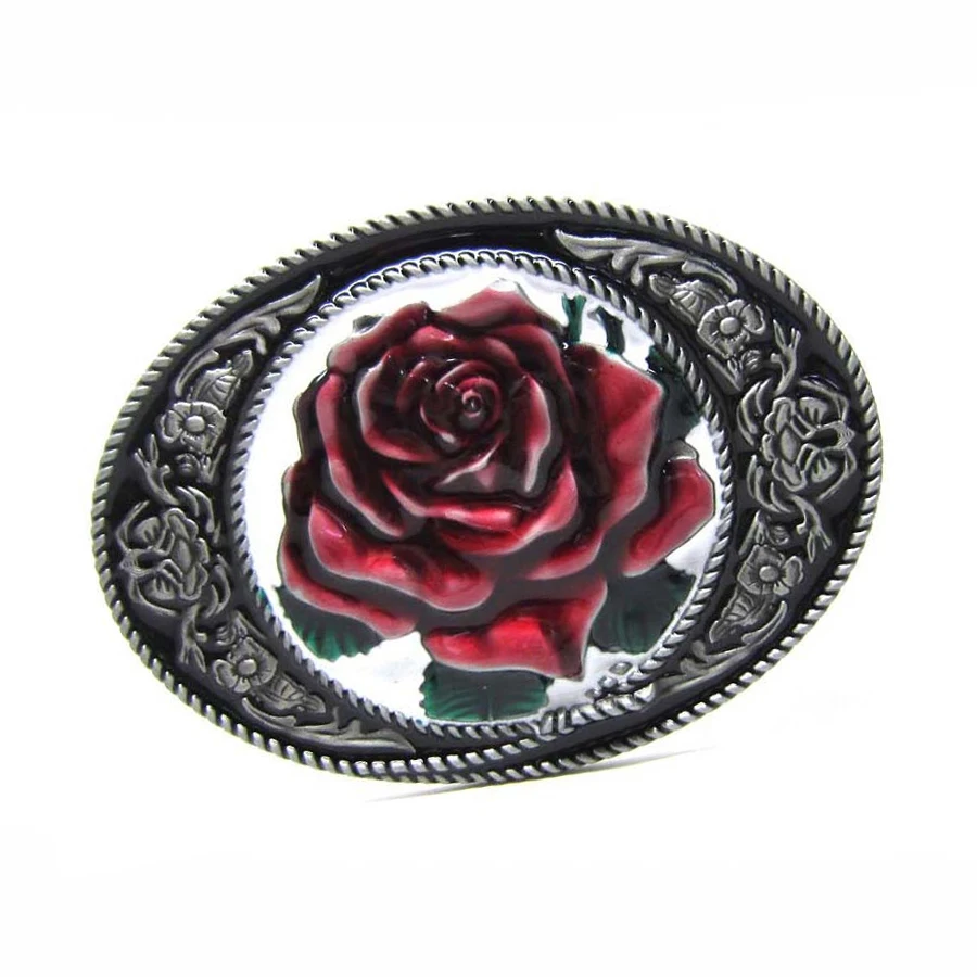 Cheapify-hebillas de Metal ovaladas para mujer, hermosas rosas rojas, Floral, cinturón, Dropshipping