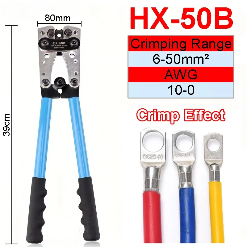 HX-50B Cable Crimping Tool with 60pcs Copper Ring Terminals Wire Crimp Connector Cable Battery Terminals Soldered Connectors Kit