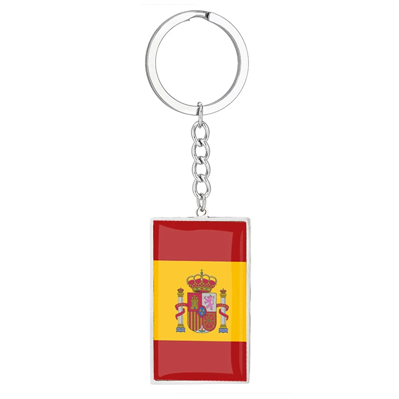 Stainless Steel Epoxy Rectangle National Flag Pendant Keychain Car Key Chain Keyring For Men Women