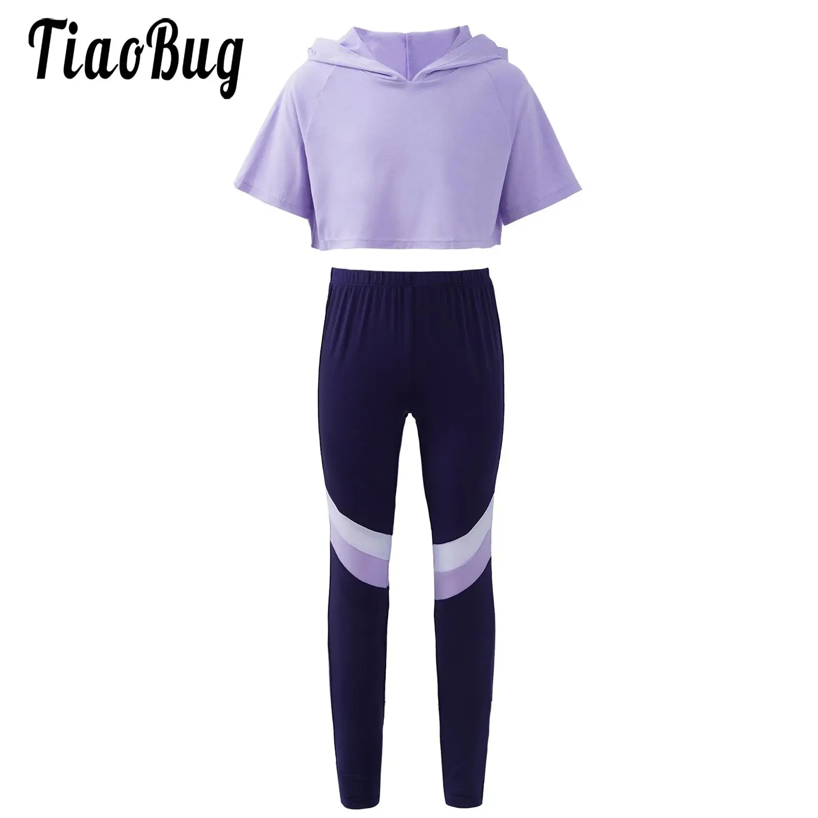 

Kids Girls Tracksuits Jogging Suit Sport Sets Pants Crop Top Bare Midriff Hooded Yoga Fitness Outfit Girl Sport Dance Clothing