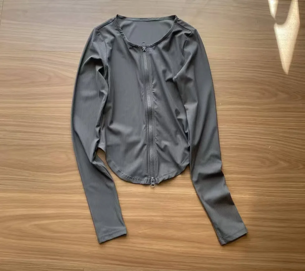 

@LO Women Autumn Tops and Blouse Long Sleeve Zip Neck Slim Fit Shirts Sexy Casual Chic Ribbing Crop Tops Female Yoga Top