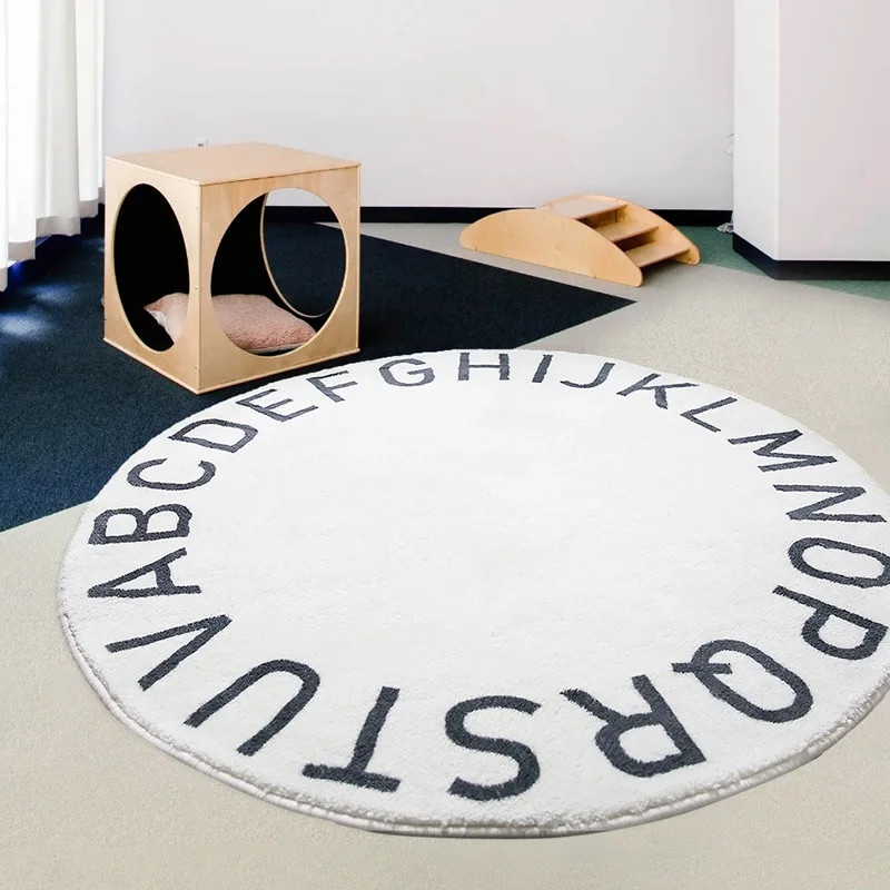 Nordic Round Cartoon Carpet Home Bedroom Bedside Children\'s Room Cute Letters Simple Thickened Plush Rugs Sofa Coffee Table Rug