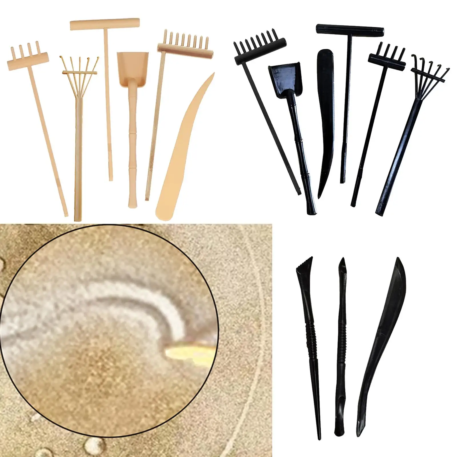 

4x Japanese Rake Gardening Sand S Crafts Feng Shui Gifts Flowing Sand Frame Sand Painting Rake Set for