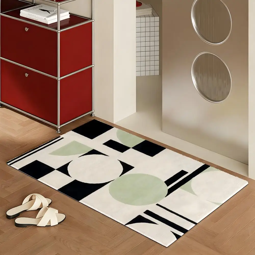 Classic Geometric Element Floor Mat Soft Flannel Rug Non-Slip Absorbent Mat for Bathroom Bedroom Home Decor