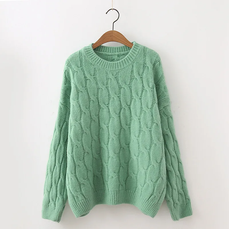 Christmas Twist Knit Sweater Oversized Outwear Women Argyle Pullover Casual Loose Sweater Thick Warm Jumper Top Twist Knitwear