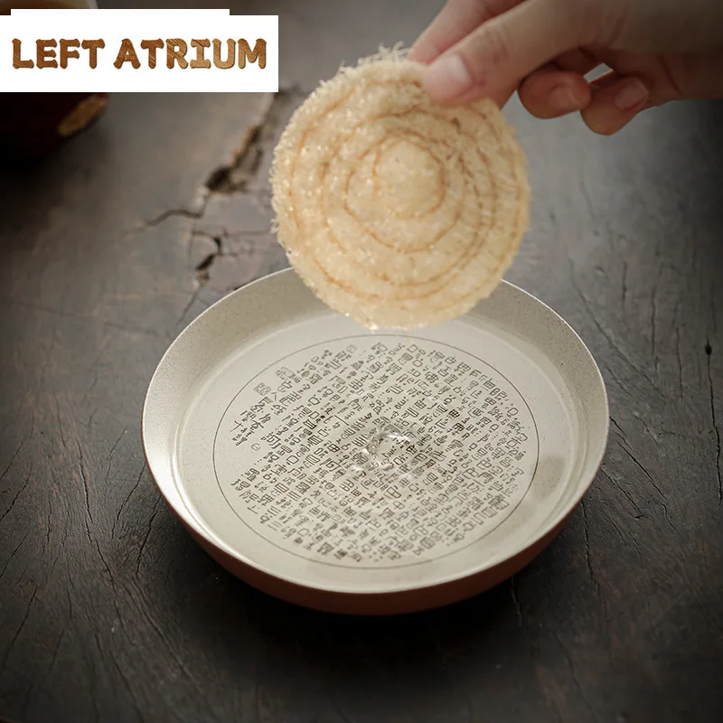 Handmade Heart Sutra Coarse Pottery Pot Bearing Holder Vintage Dry Brew Table Tea Tray Chinese Tea Set Accessories Collection