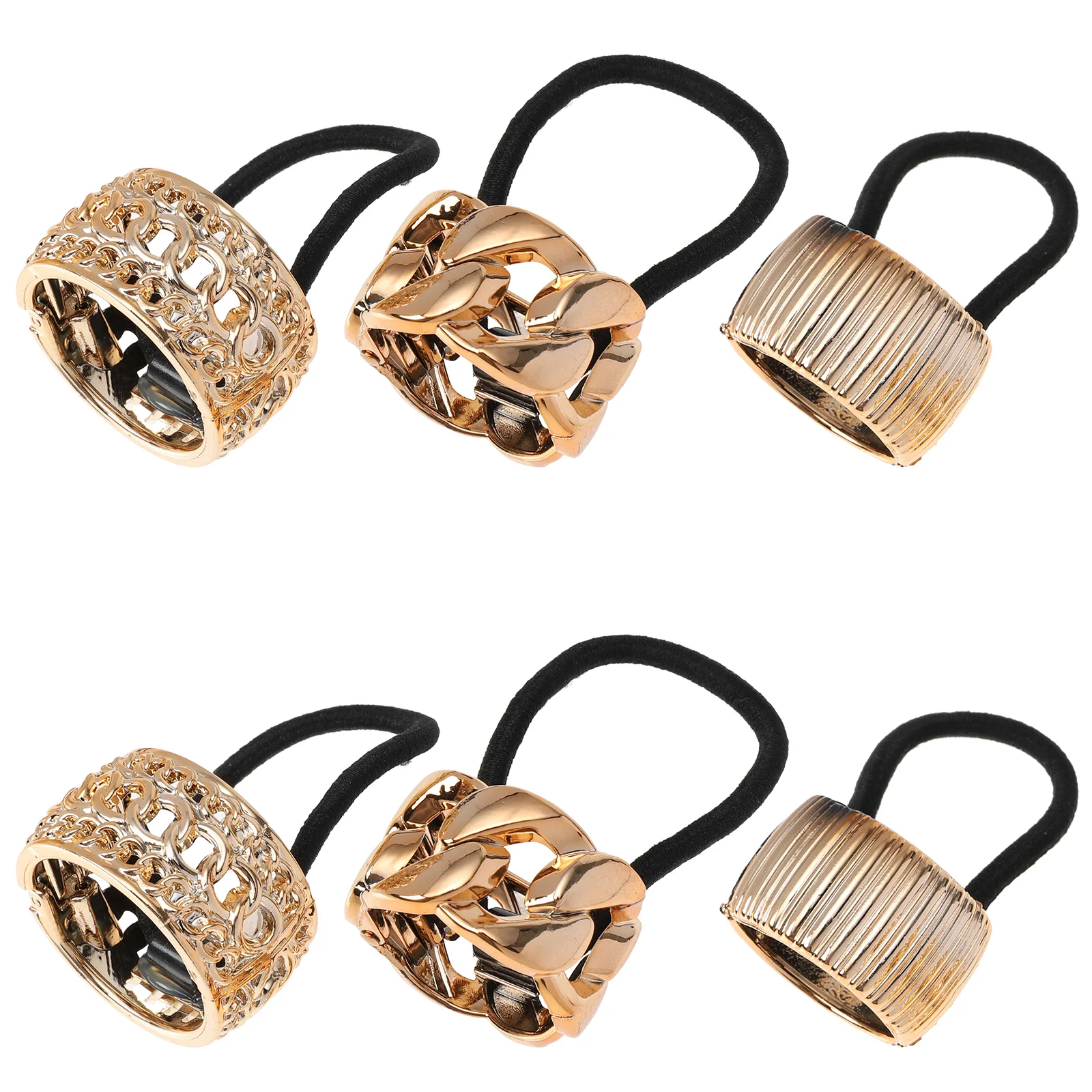 

6 Pcs Rose Gold Plated Plastic Ponytail Buckle Cuffs Tie Band Set Stylish Elastic Ties Fits All Hair Types Excellent