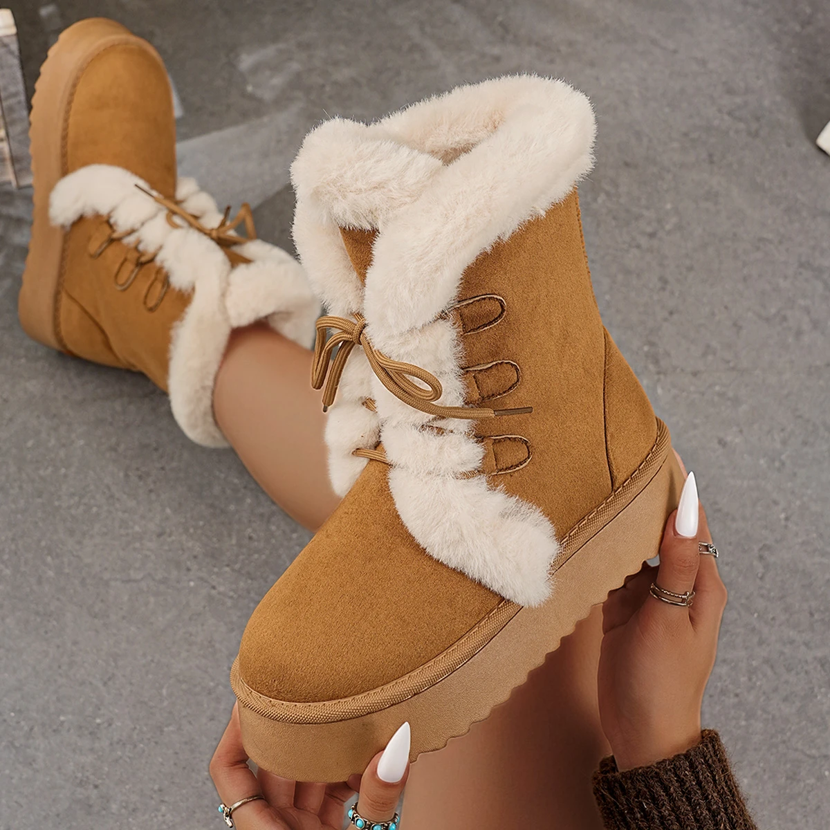 2025 Winter Women Fur Retro Boots Snow Trend Fluffy Fuzzy Ankle Boots Fashion Platform Designer Shoes Women Zapatos De Mujer