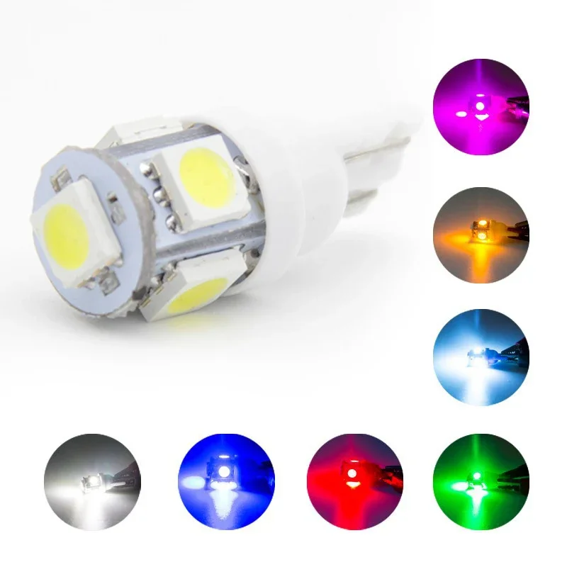 

100pcs 12v T10 LED W5W 5050 5SMD Led Car Interior Light License Plate Bulb Turn Lamps T10 White Red Yellow Green Pink Blue