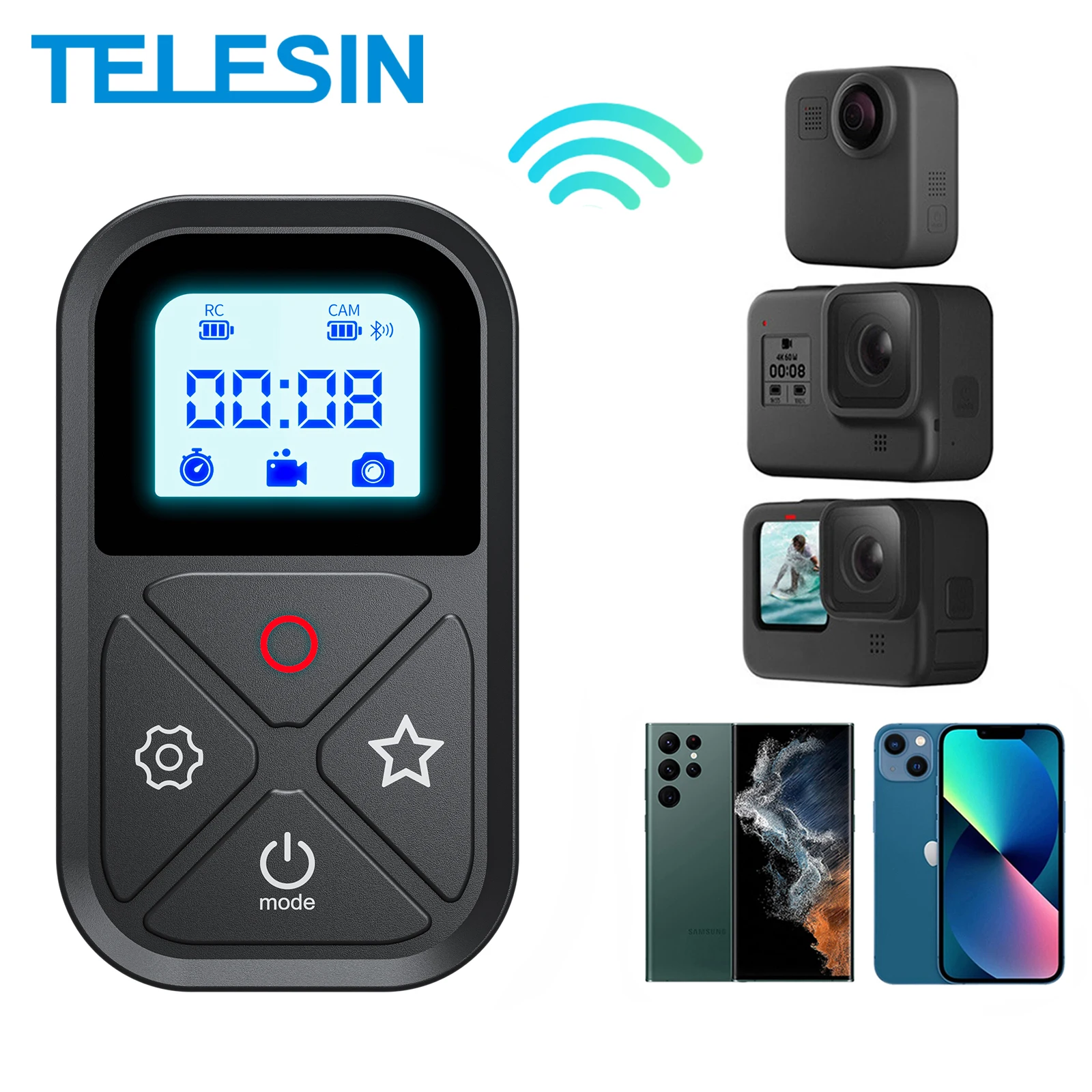 TELESIN Bluetooth Remote Control for GoPro Hero 13 12 11 10 9 with Wrist Band 80M Wireless Smart Remote For GoPro Accessories