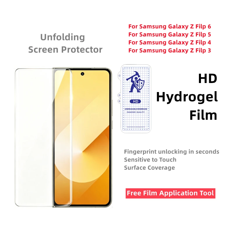 2/3/4pcs HD Hydrogel Film For Samsung Galaxy Z Filp 6 Screen Protector For Galaxy Z Filp 5 Z Filp 4 Z Filp 3 Clear Film