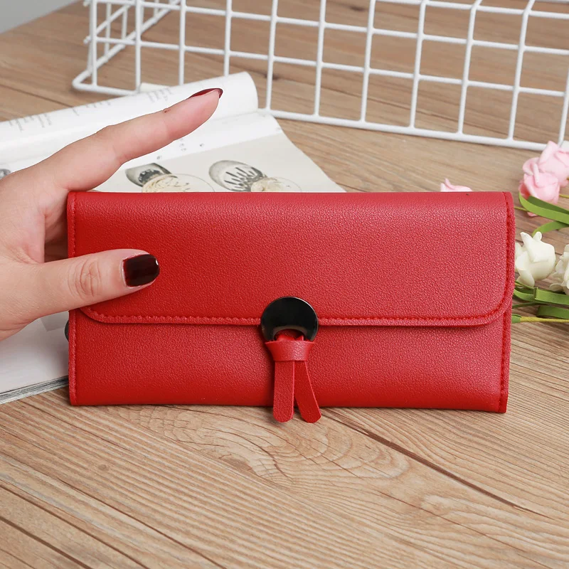 

Soft PU Leather Wallet Long Women Money Bags Buckle Note Wallets Thin Card Holder Money Clip Fashion Trendy for Student