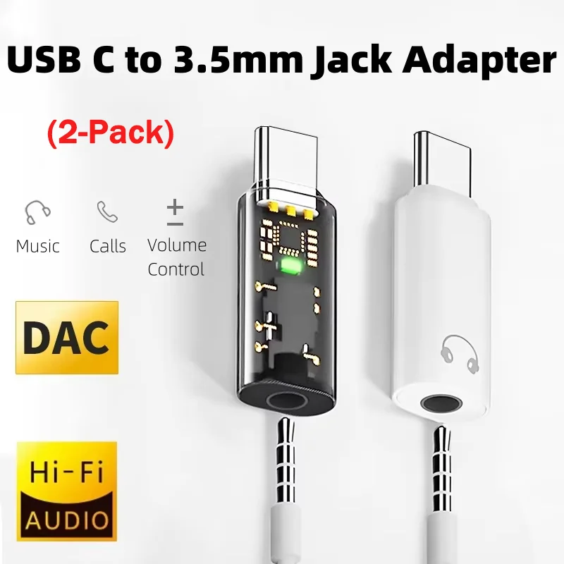 Portable USB C to 3.5Mm Audio Adapter for Car/Home,Hi-Fi Aux Dongle for Iphone 15/16, Samsung S24/S23,Pixel, Ipad Pro - 1/2 Pack