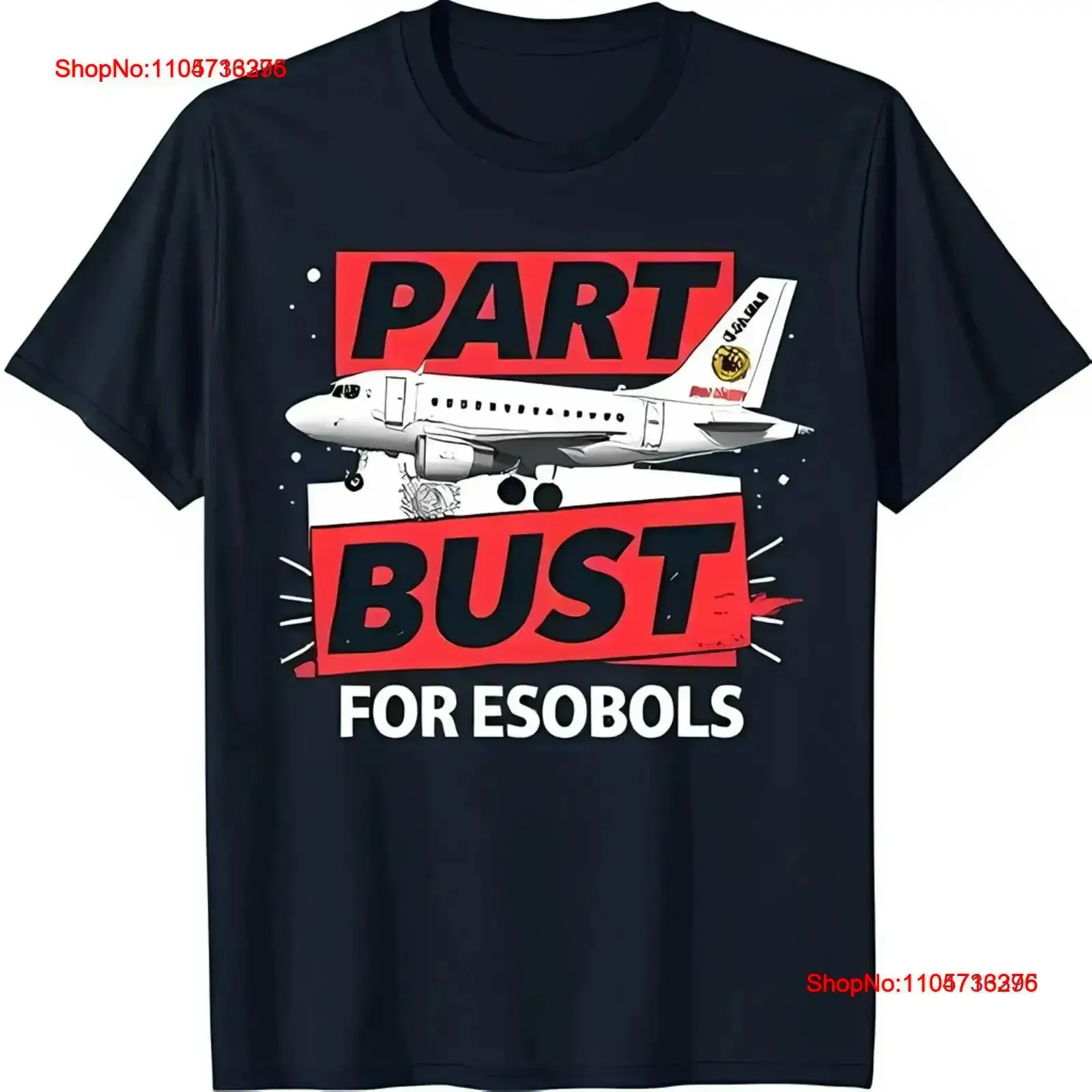 Stylish Black T Shirt with Bold Airplane and Fun 'PART BUST FOR ESOBOLS' vintage Washed Breathable Versatile designer clothes