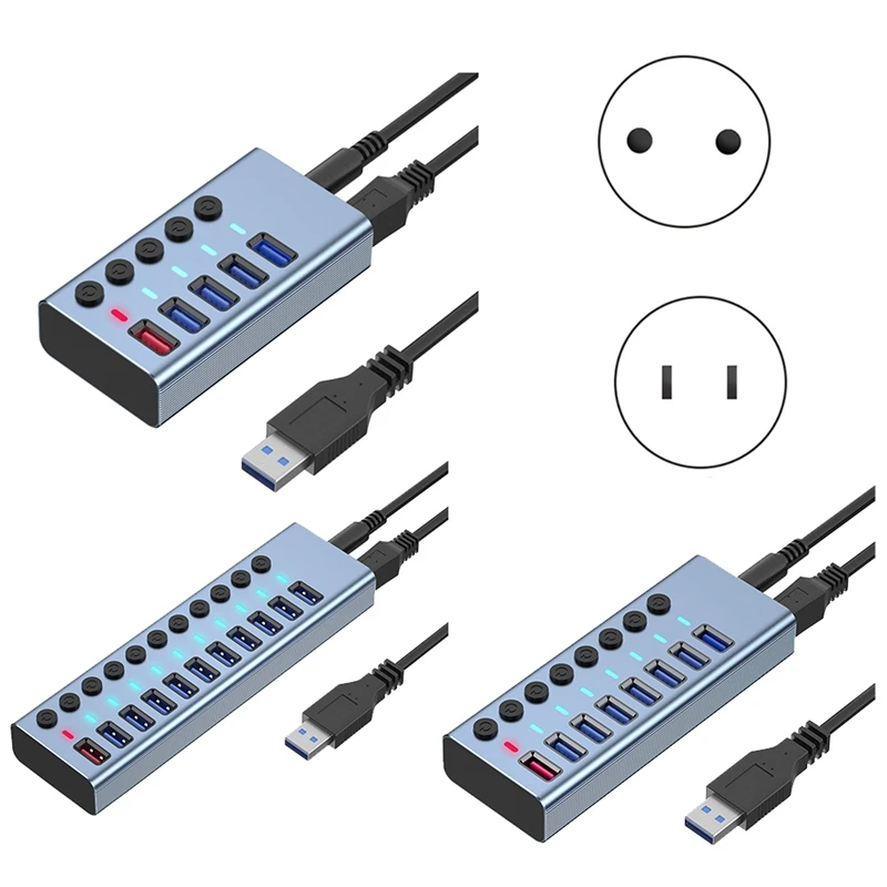 

USB3.0 Splitter Computer Extender USB HUB 2.4A Fast Charging Port External 12V Power Supply