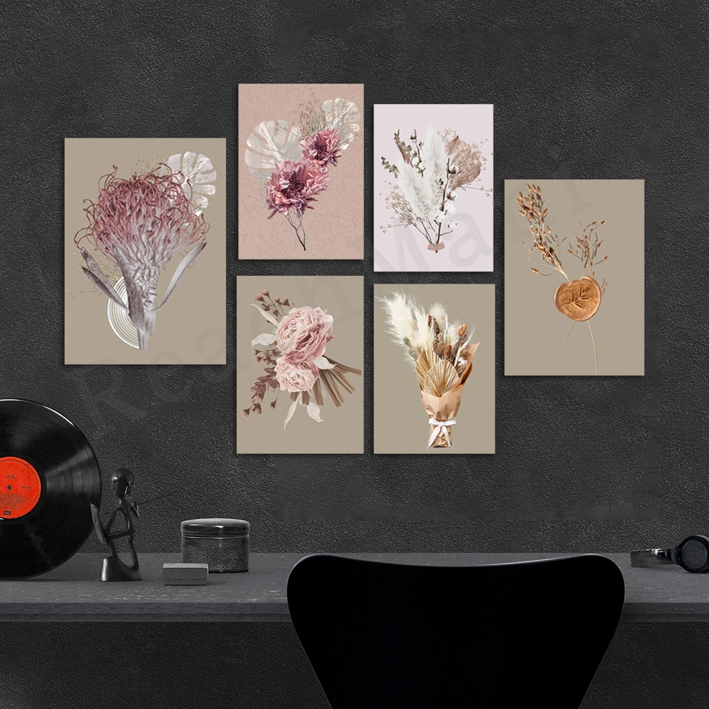 Floral Vintage Print Print, Dried Flower Bouquet Canvas Print, Floral Art, Florist Decor Vintage Poster, Aesthetic Gift