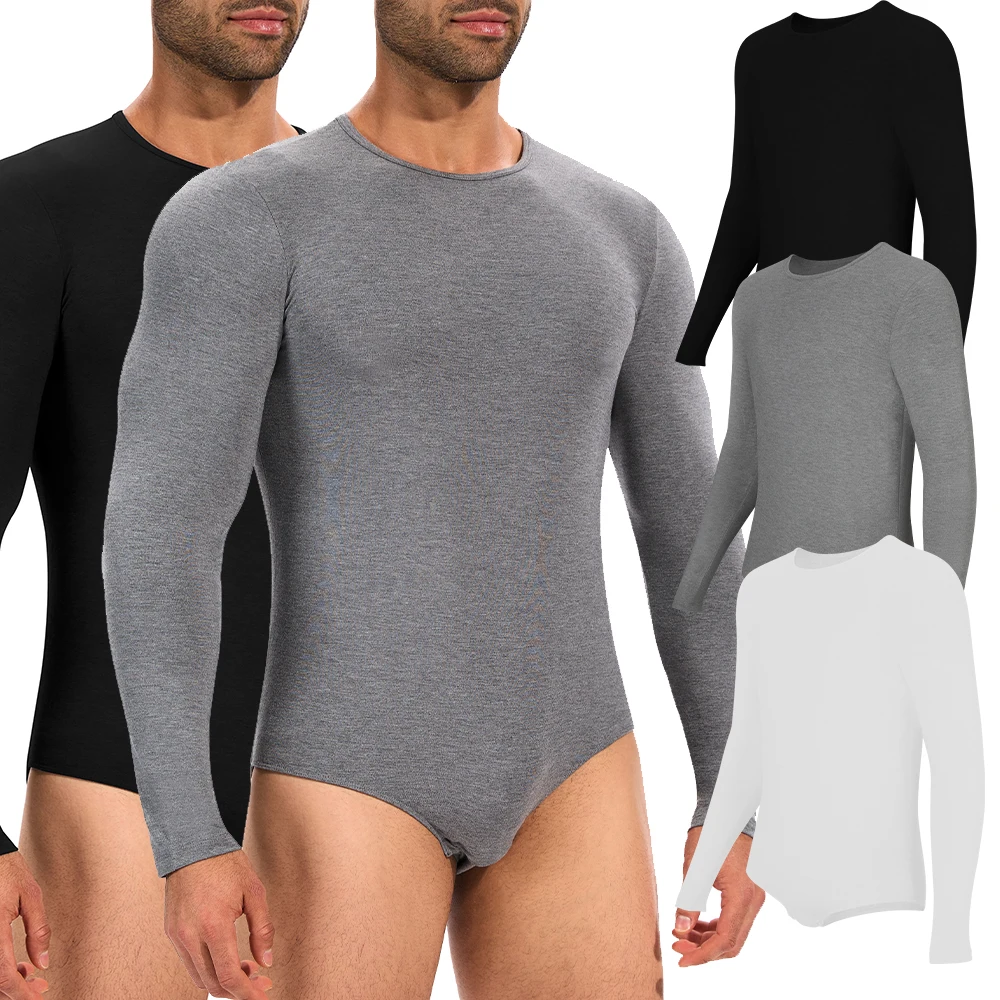 

Long Sleeve Bodysuits for Men Crew Neck Body suit Men's Slimming Basic Tummy Control Bodysuit Tops