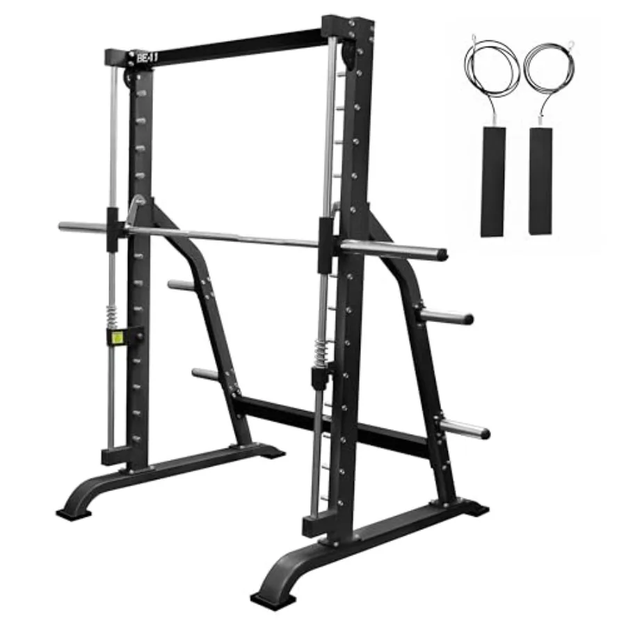 Smith Machine Multi-Function Power Rack for Home Gym - 500lb Capacity Squat Rack with Bench Press Station 2 Plate Storage Pegs