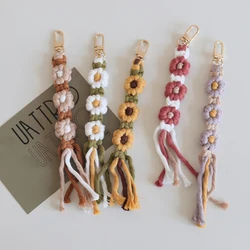 New Braided Keychain Lobster Claw Buckle Flower Macrame Cotton Cord Lanyard Woven Tassel Key Fob Strap Women Bag Key Accessories