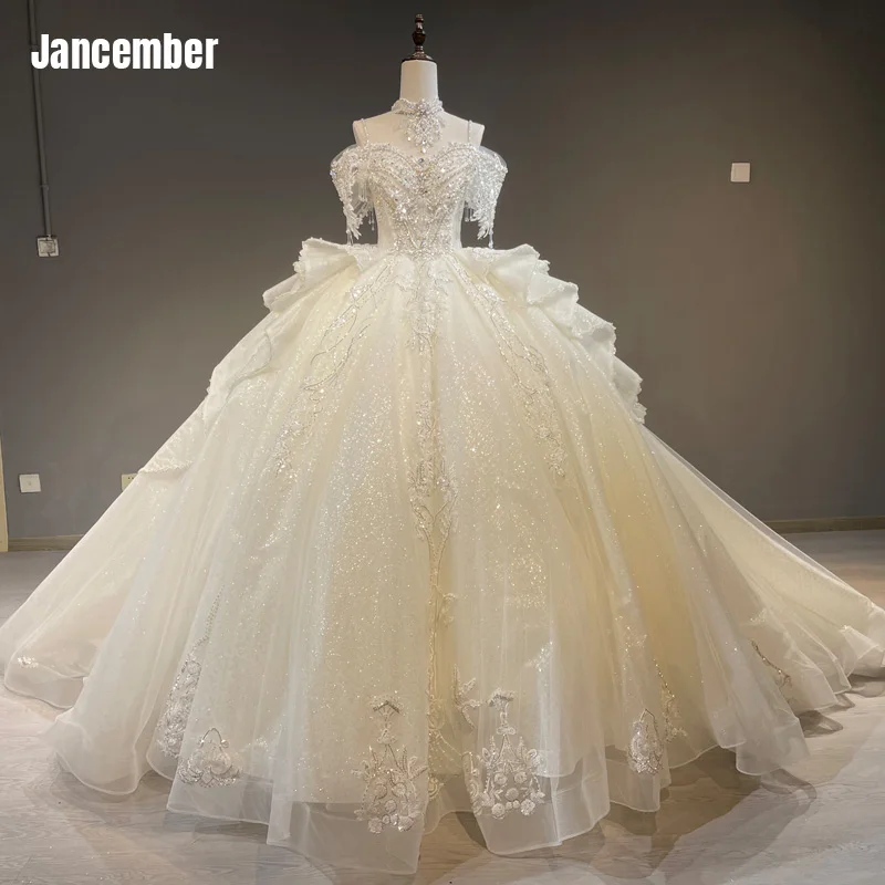 Jancember Sweetheart Cap sleeve Wedding Gowns With Neck Accessories Embroidery Lace Up Popular Design Wedding Dresses 1836