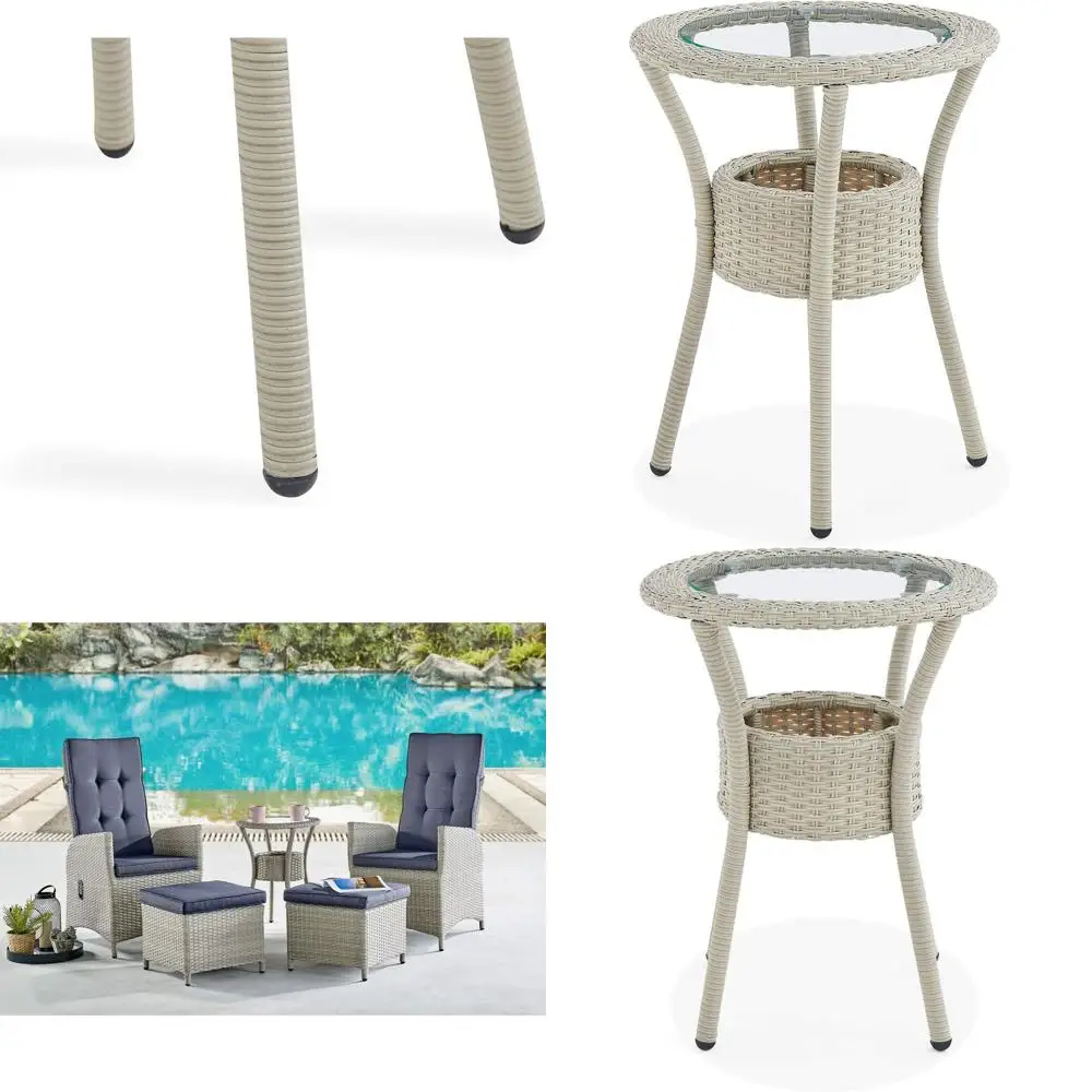 

All-Weather Wicker Outdoor Glass-Top Accent Table with Storage - Patio Furniture Set, Metal, 20x20x26 inches