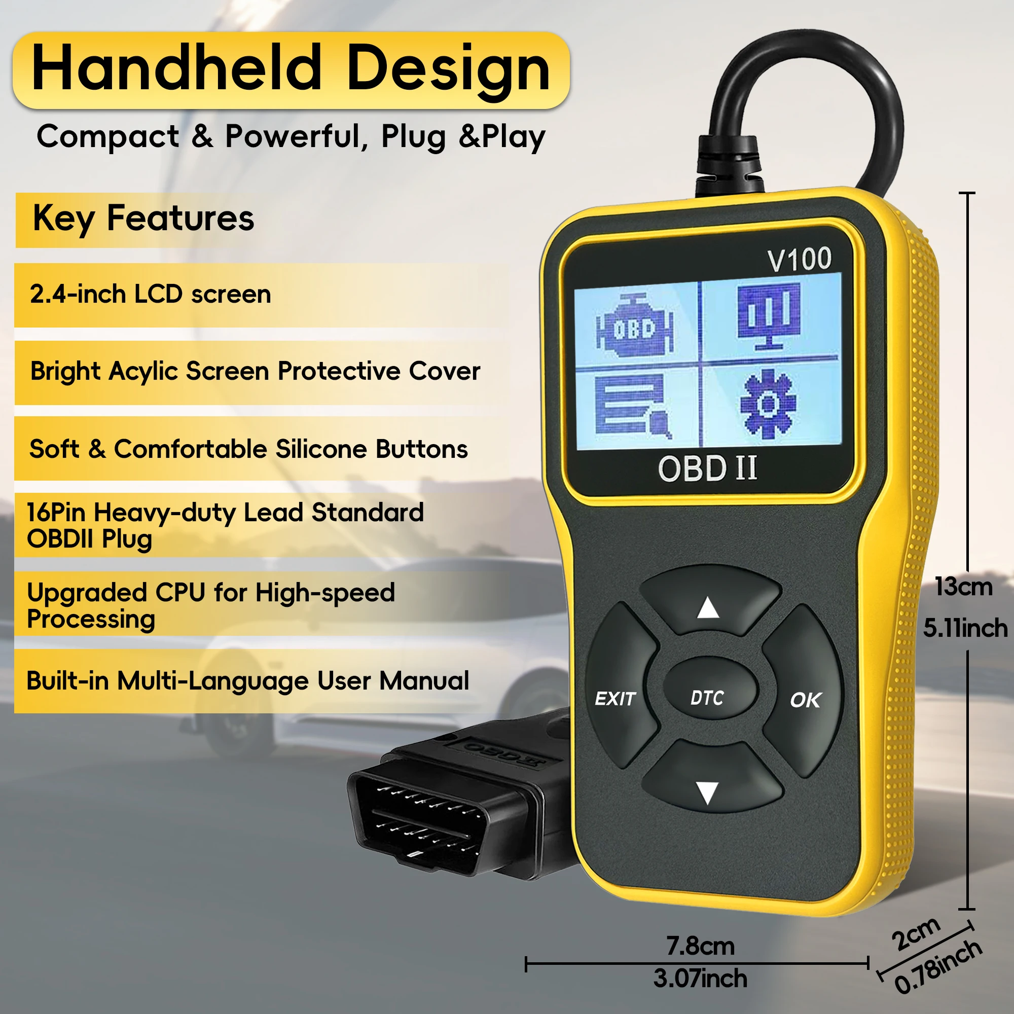 OBD2 Scanner Code Reader Car Diagnostic Tool Engine Fault Code Reader for Turn Off CEL with Freeze Frame/I/M Readiness