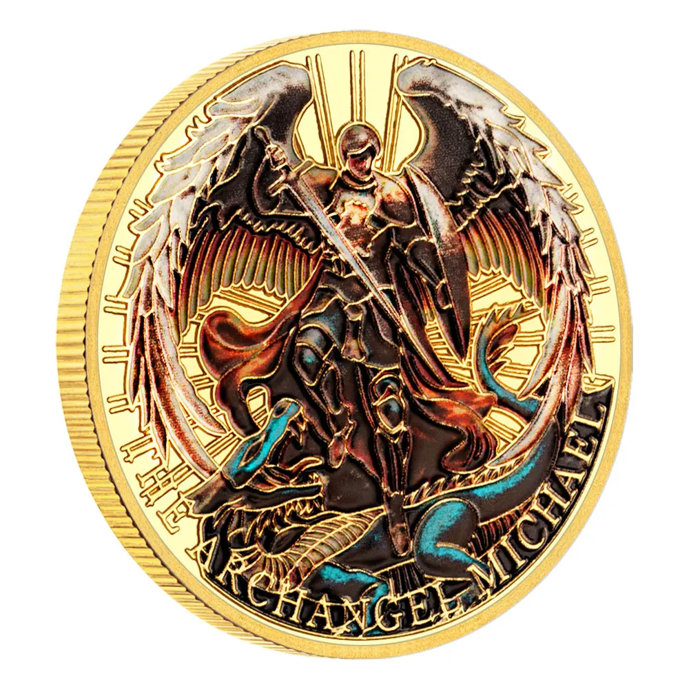 عملة رئيس الملائكة مايكل التذكارية المحظوظة المطلية بالذهب اللون ميدالية الملاك الحارس عملات قابلة للجمع #5