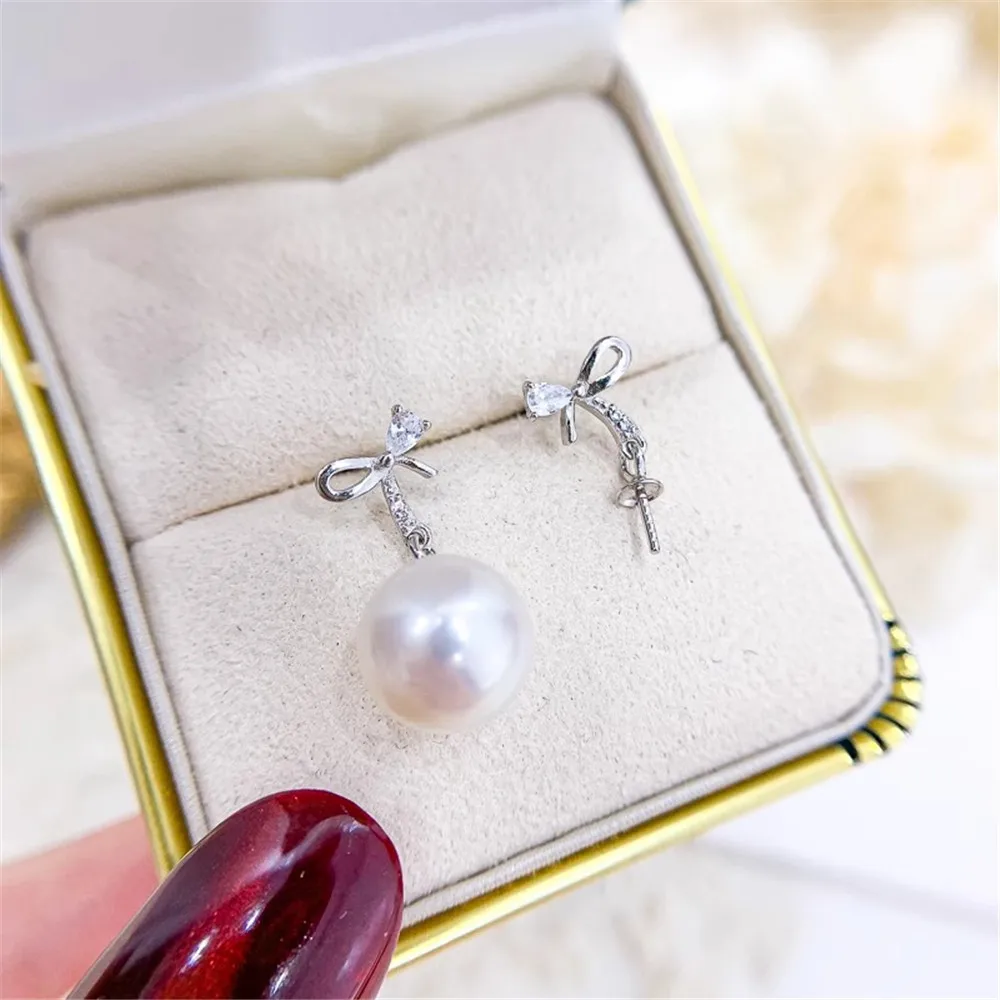 

DIY Pearl Mini Accessories S925 Pure Silver Ear Stud Empty Holder Gold Silver Earrings Fit 8-11mm Oval E130