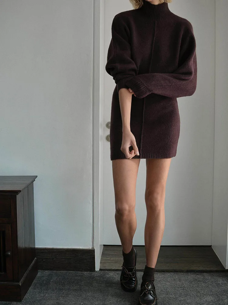 

Winter New Arrival Women's ort Knitted Dr Stand Collar Long Sve Soft Casual Sle Faion Sweet Girl's Clothing