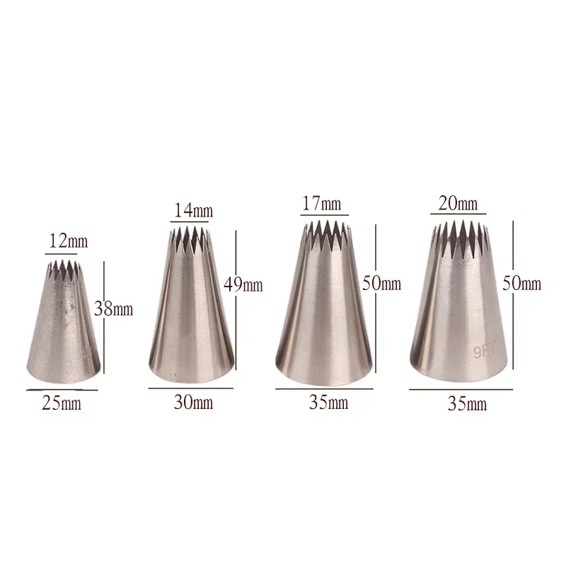 1-4pcs Large Size Piping Nozzle Stainless Steel Flower Icing Piping Nozzles/Tips  #4B #5FT #7FT #9FT Pastry Tools Accessories