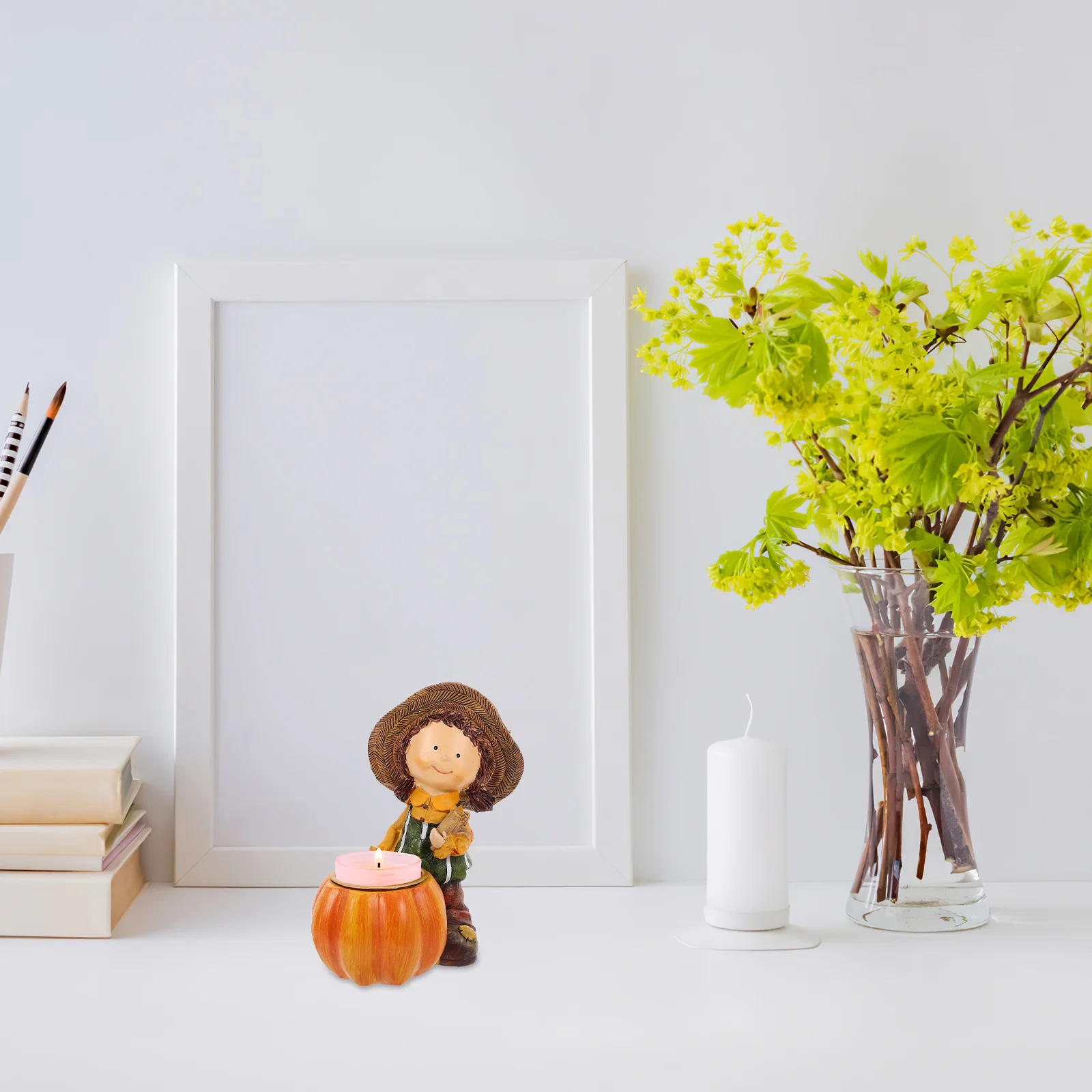 

Cute Pumpkin Girl Holder Resin Craft Thanksgiving Party Decor Harvest Festival Decoration Harvest Holder