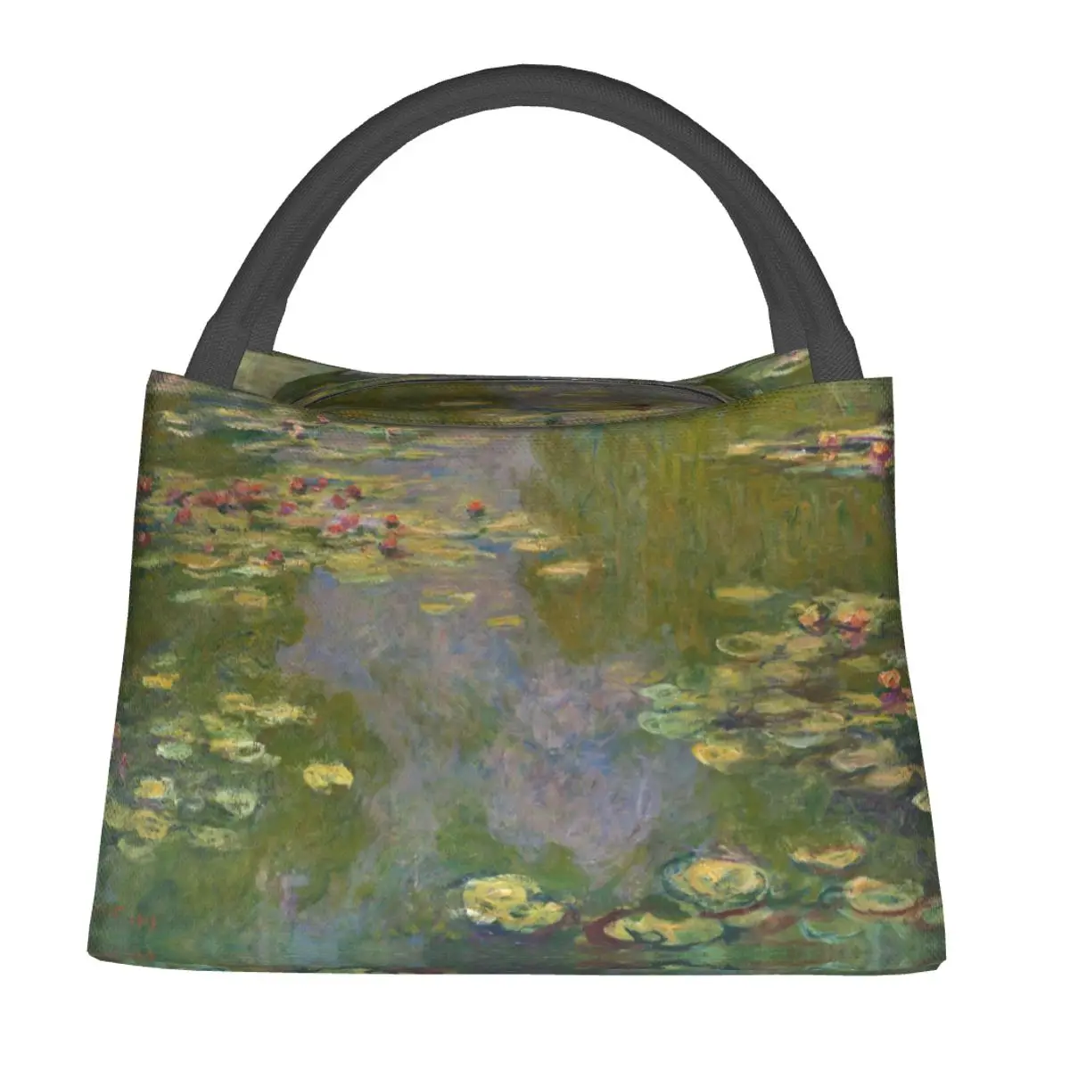 Claude Monet Water Lilies Oil Painting Lunch Bag Insulated Oxford Cooler Bags Impressionist Painting Thermal Picnic Box