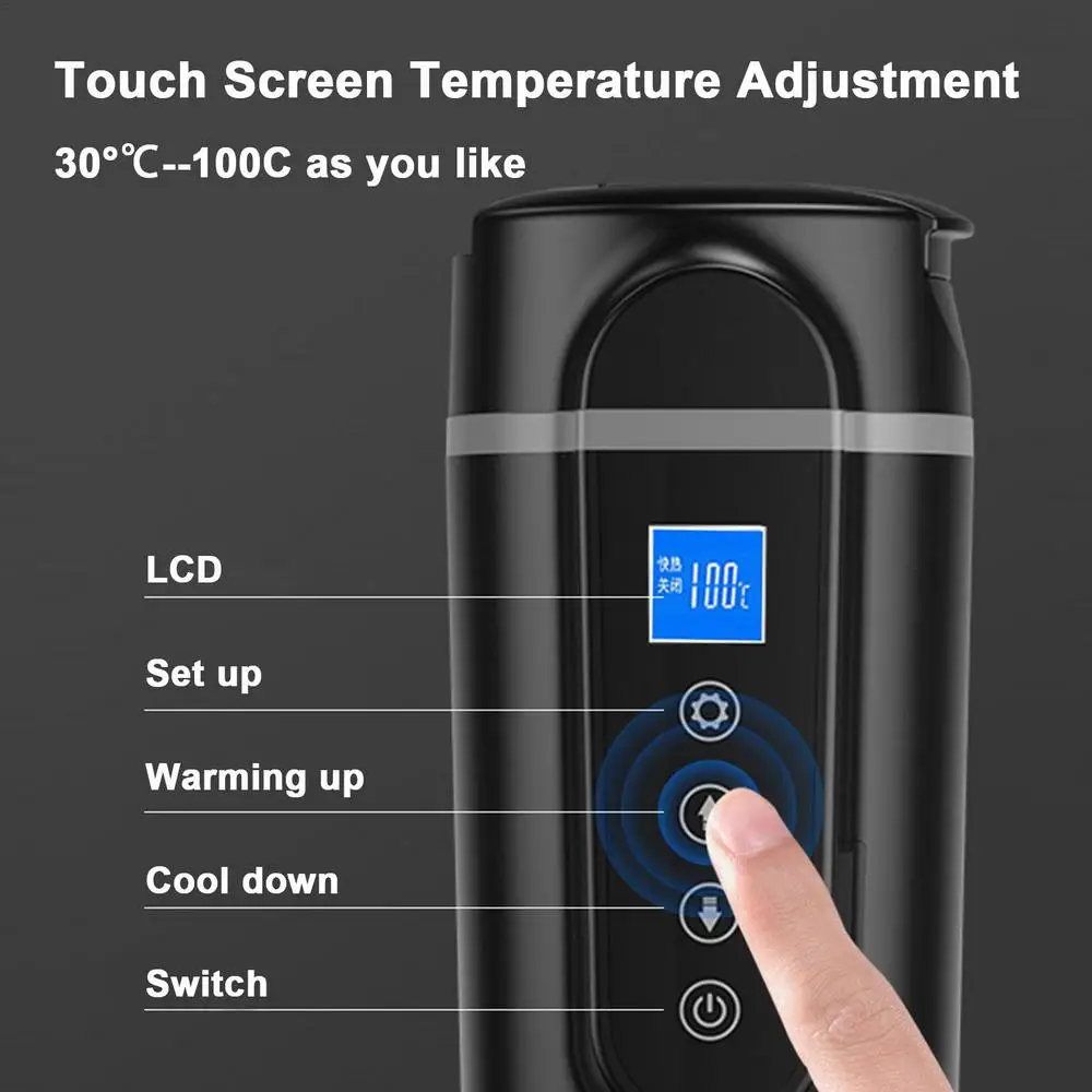 12V 24V Car Heating Cup Stainless Steel Water Warmer Bottle 450ML Car Electric Kettle Coffee Mug With LCD Display Temperature XK