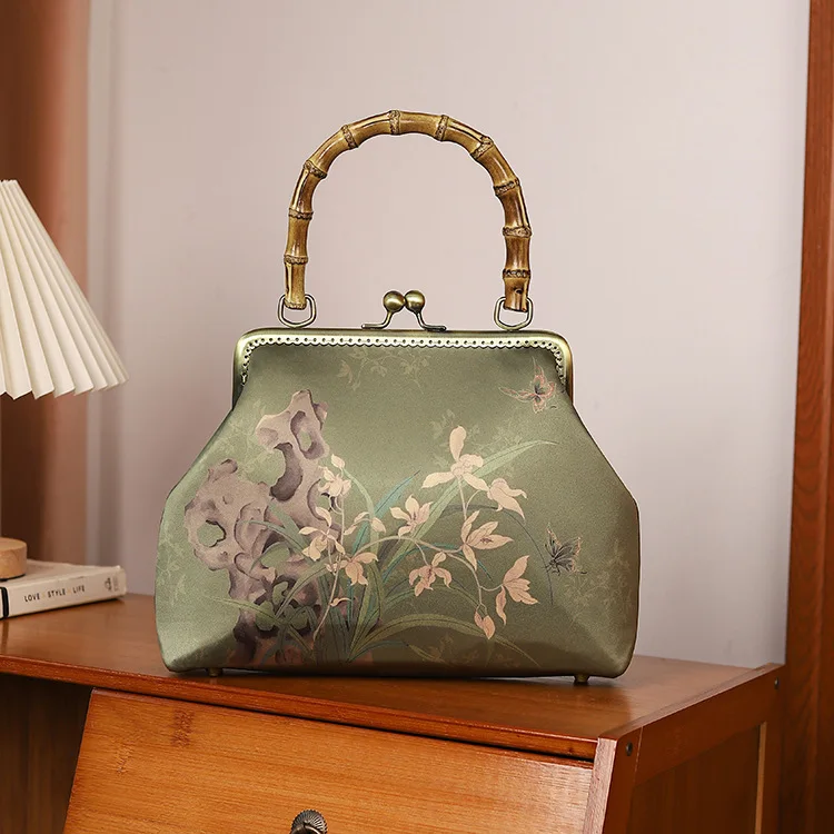 Tradtional Chinese Hanfu Bag Printed Handbag Ancient Retro Style Women Lady Qipao Banquet Hand Bag Top-Handle Designer Handbag