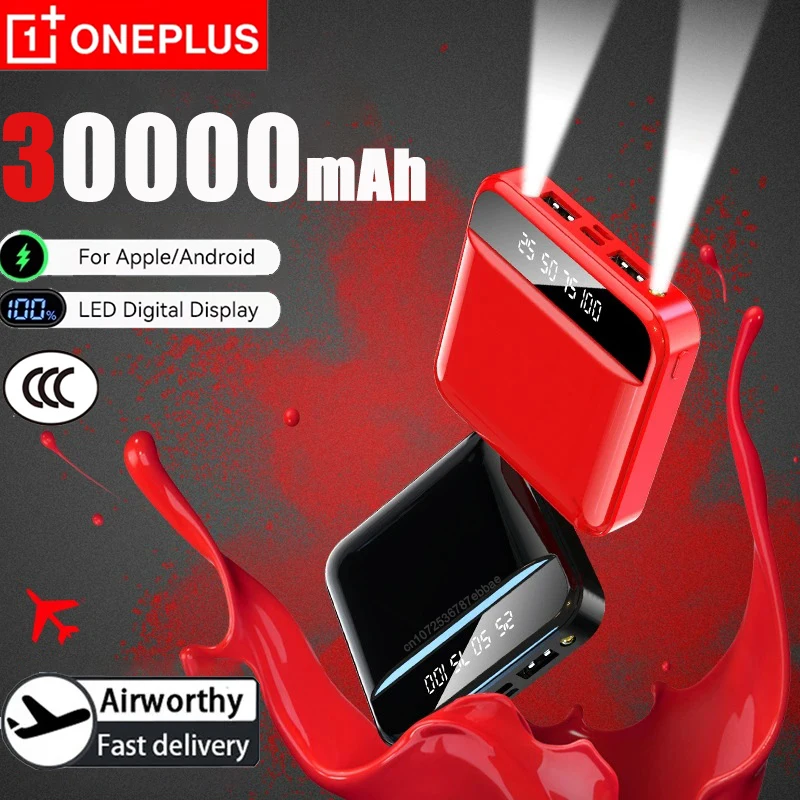 OnePlus 300000mAh Mini Power Bank Portable Charger Mirror Screen LED Digital Powerbank External Battery For iPhone Xiaomi Huawei