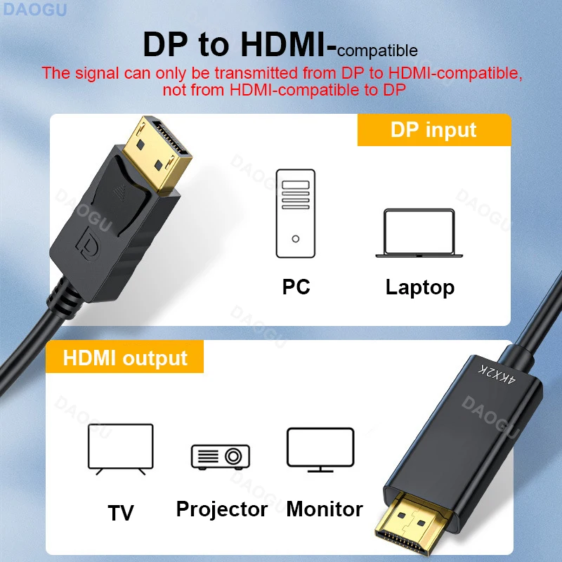 DP to HDMI-compatible Cable 4K 30Hz DisplayPort to HDMI-compatible Cable Display Port Video Audio Cord for PC Projector Laptop