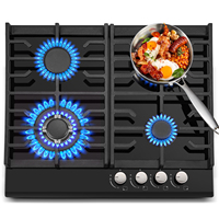 60cm Built-in Gas Hob 4 Burner | Flame Failure Protection & Cast Iron Grates | Black Glass Dual Fuel (NG/LPG)