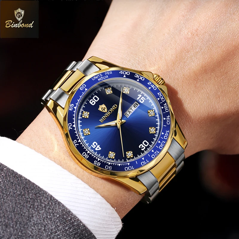 BINBOND оригинальные военные мужские наручные часы кварцевые часы с датой недели для мужчин водонепроницаемые светящиеся мужские часы из нержавеющей стали Reloj