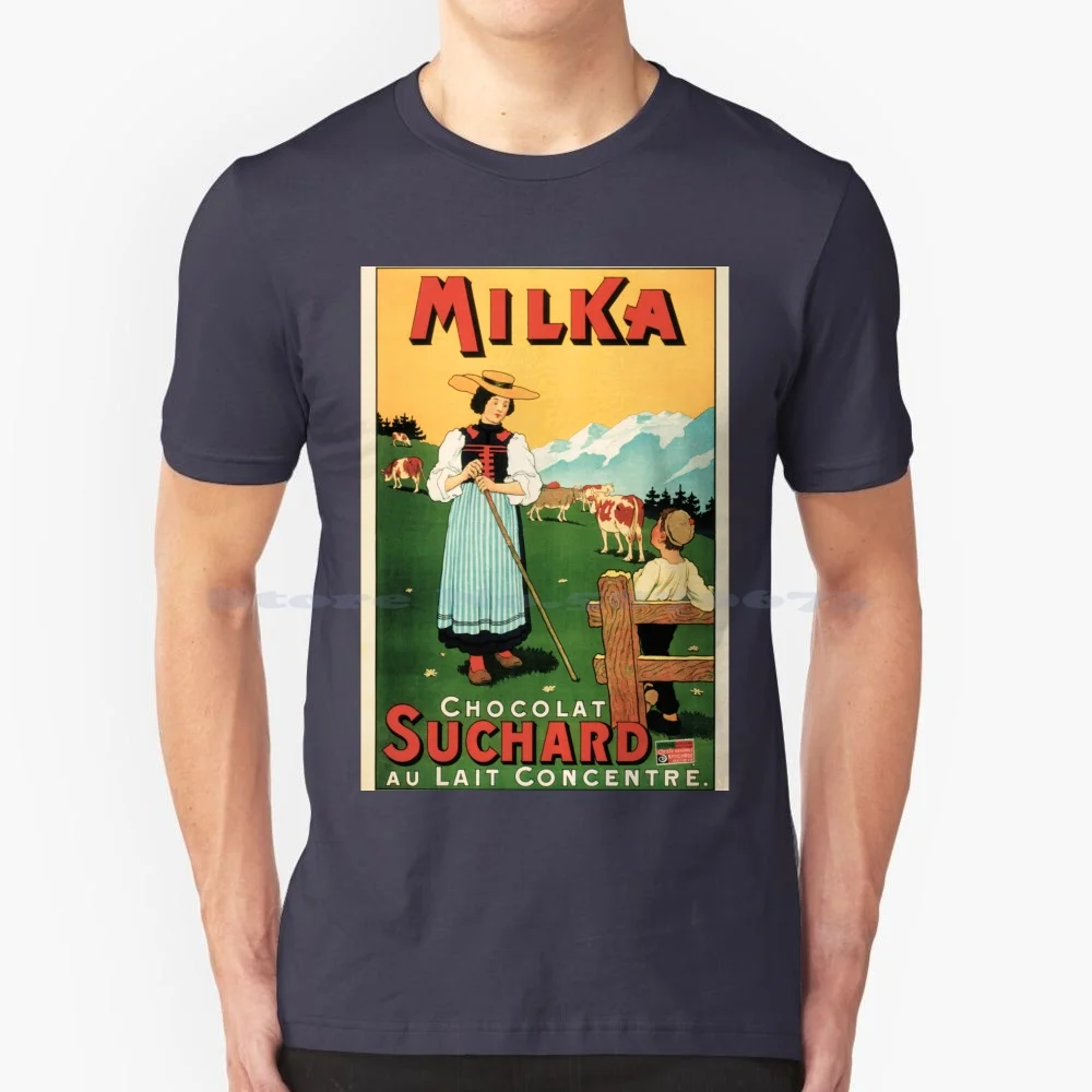 Milka Chocolat Suchard Swiss Milk Chocolates Vintage T Shirt 100% Cotton Tee Antique Old Advertising Art Work Wall Art Nouveau