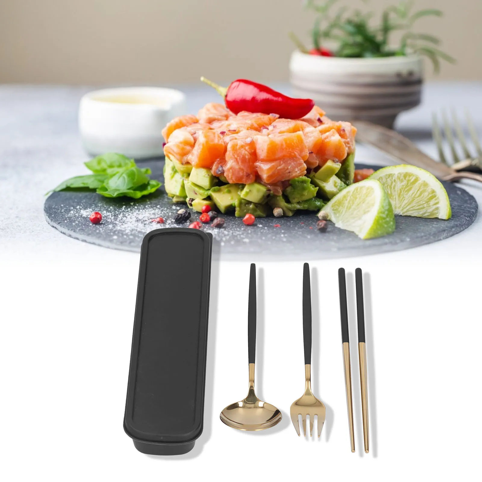 

3PCS/Set Stainless Steel Reusable Camping Utensils Foldable Chopsticks Spoon Fork with Carrying Case Lightweight Dishw