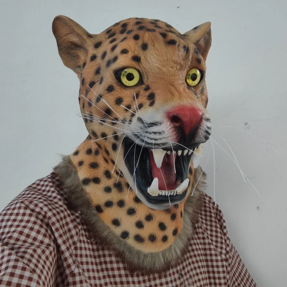Luipaardmasker Realistisch Cheetah Masker Grappig Volledig Hoofdmasker Wild Dierenmasker voor Halloween Kostuum Cosplay Party Prop