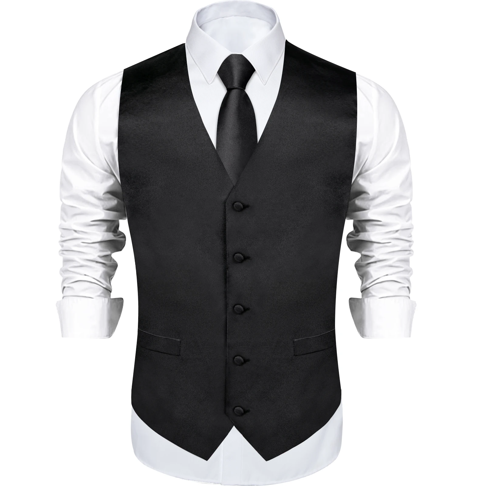 Black Satin Solid Suit Vest with Tie and Pre-tied Bow Tie Set Purple Blue Sage Green Wedding Party Men\'s Waistcoat DiBanGu