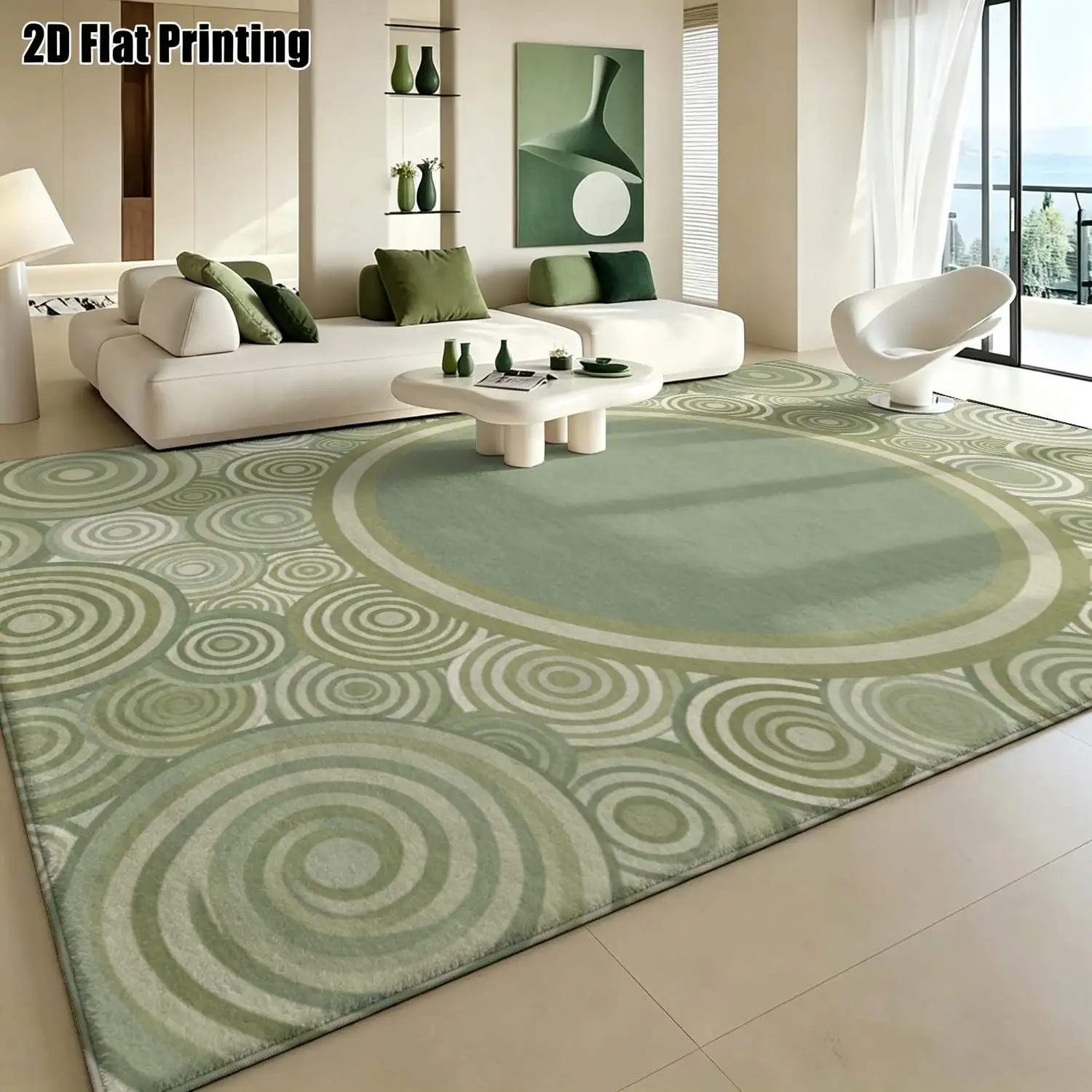 1Pc 2D Printed Light Green Spiral Geometric Carpet, Modern Simple Style, for Instagram Decor, Multi-Size, Machine Washable, for Entrance, Dining, Foyer, Study, Living Room, Bedroom