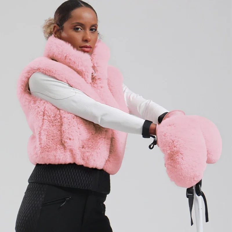 Outdoor Sport Mountain Damskie rękawice snowboardowe Zimowe ciepłe damskie rękawice narciarskie ze sztucznego futra Wiatroszczelne motocyklowe damskie rękawice śnieżne