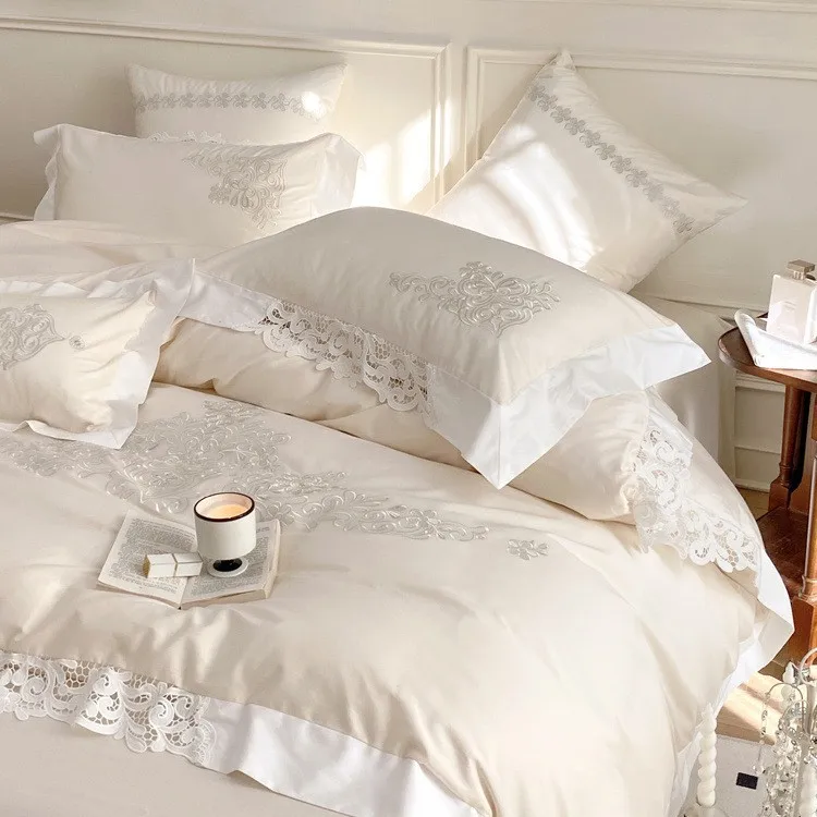 

Customizable French Princess Style 120S Long Staple Cotton Lace Four-piece Cotton Set