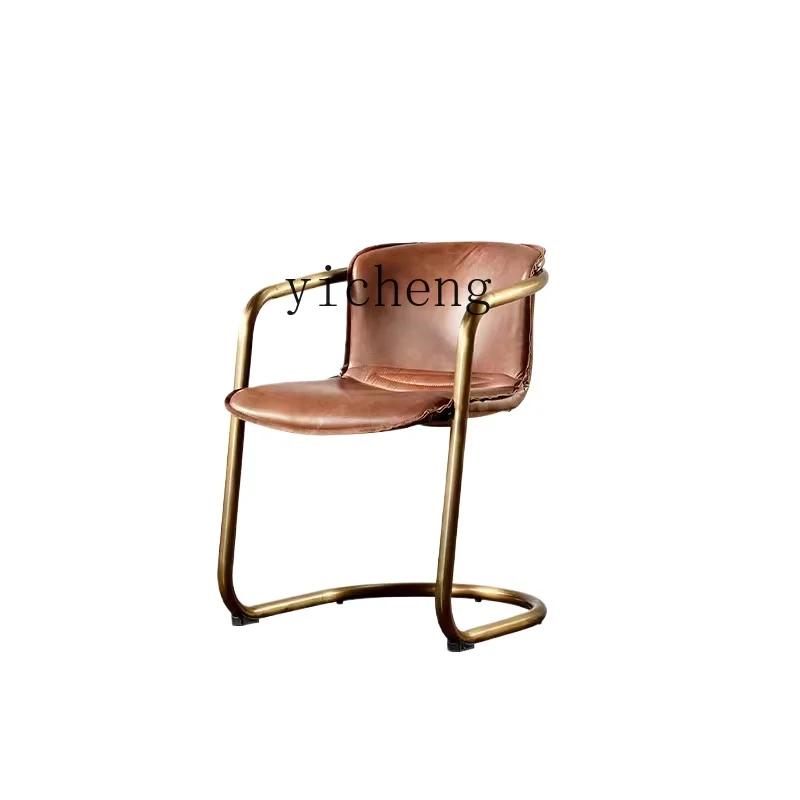 Tqh Modern Minimalist Leather Chair Iron Creative and Slightly Luxury Dining Chair Industrial Style Backrest Armchair