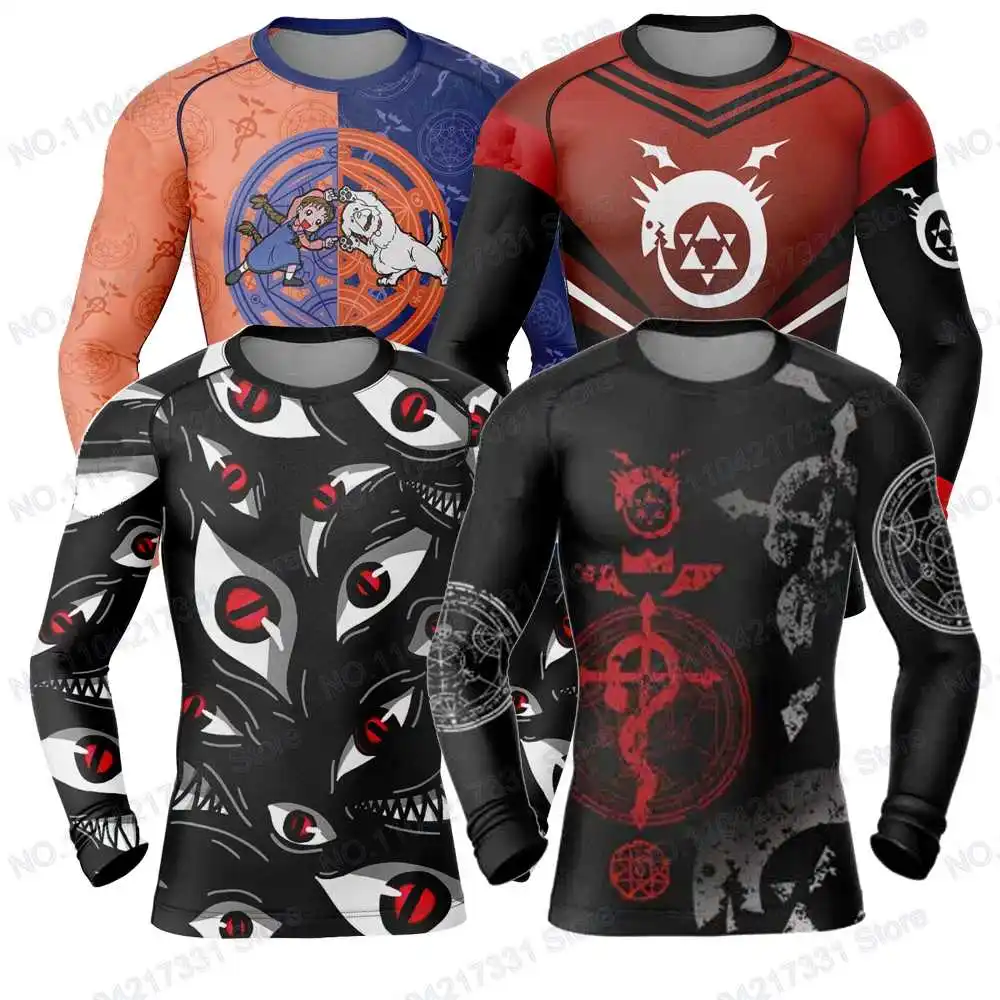 Popular Cartoons Alchemy Anime Surfing Jersey Beach Swimwear Diving Gym Long Sleeves Trousers MMA BJJ Men Jiu Jitsu Fitness Sets