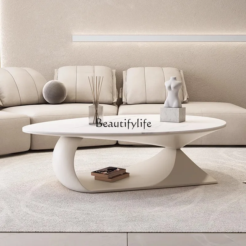 Modern minimalist cream round coffee table special-shaped solid wood living room light luxury rock board coffee table