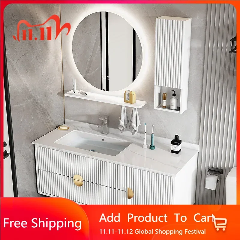 

Luxury Bathroom Cabinets Ceramic Mirror Integrated Washbasin Bathroom Vanity Cabinet Organizer Archivadores Trendy Furniture