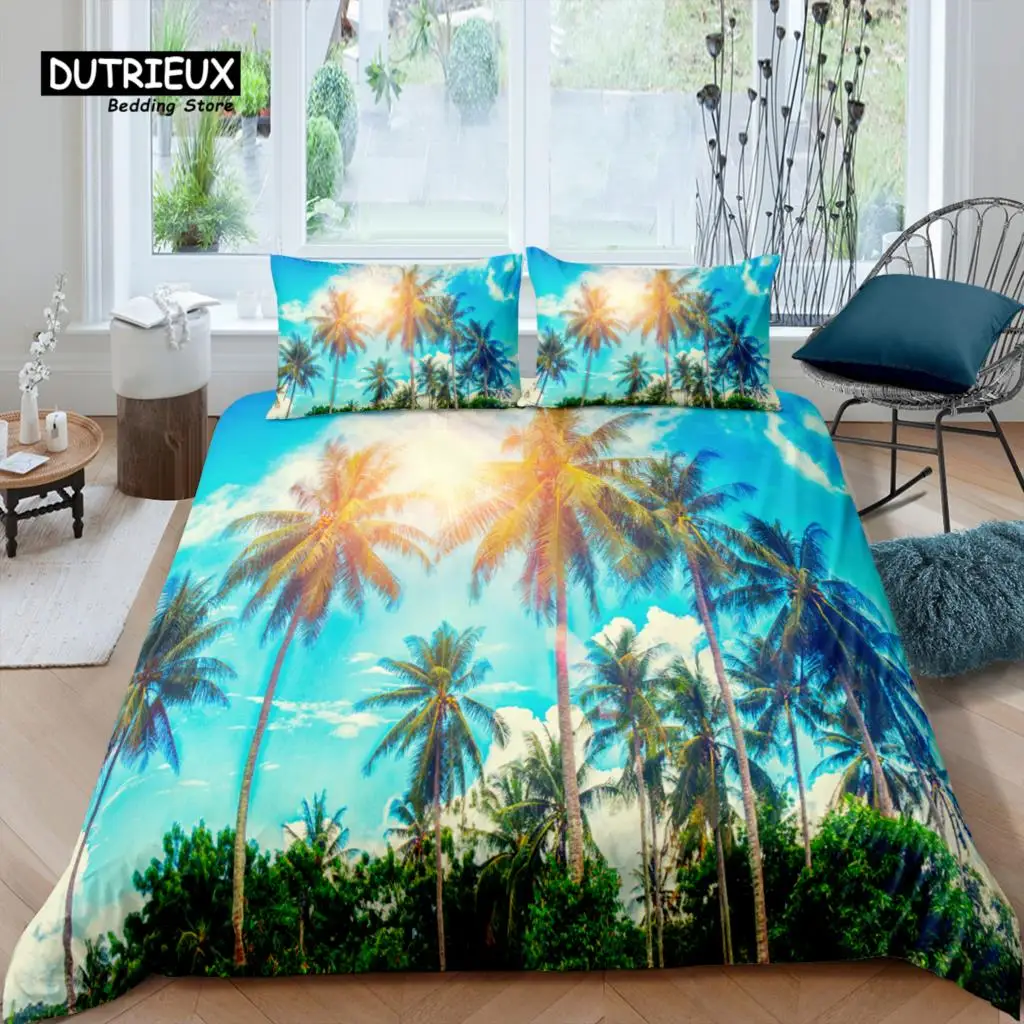 

Home Living Luxury 3D Palm Leaves Bedding Set Sunset Duvet Cover Pillowcase Kids Bedding Set Queen and King EU/US/AU/UK Size